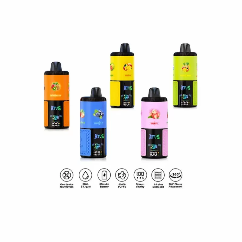 ATVS Warship 60000 Puffs 4 in 1 Quad Flavors Vape - Lemon Mint & Strawberry Ice & Blueberry Ice & Strawberry Watermelon, Cola Ice & Grape Ice & Peach Ice & Watermelon Ice; 5-nicotine (E05A52) - Image 2
