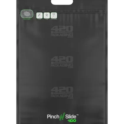 Child Resistant | Pinch N Slide Go Matte Black PCR Mylar Exit Bags w/ Handles | 12in x 18in – 113g – 250 Count