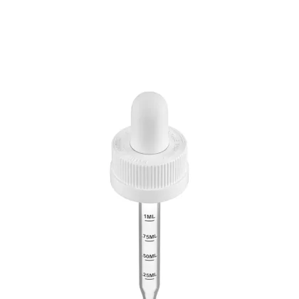 Child Resistant | White Graduated Ribbed Glass Dropper Cap | 2oz – 1mL – 240 Count