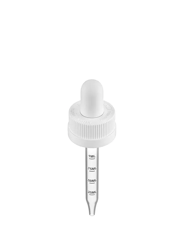 Child Resistant | White Graduated Ribbed Glass Dropper Cap | 2oz – 1mL – 240 Count