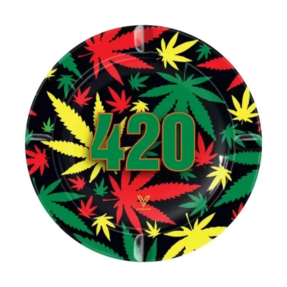 V Syndicate 420 Rasta Round Metal Ashtray – 5in - Vape Store