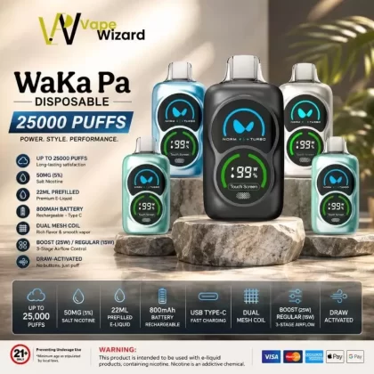 WAKA PA25000 Puffs 50mg Disposable Vape - Blue Razz Black, Blueberry Raspberry (D2C647)