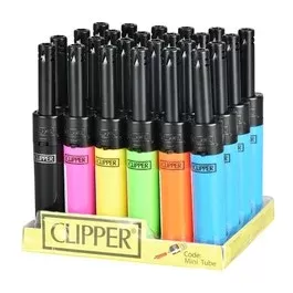 Clipper Mini Tube Lighter | Fluorescent | Assorted Colors | 24ct Display