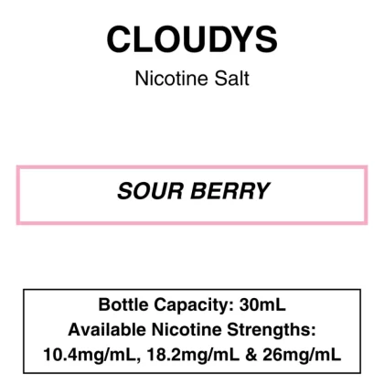 Sour Berry – Cloudys Premium E- Liquid – Nic Salt – 30mL