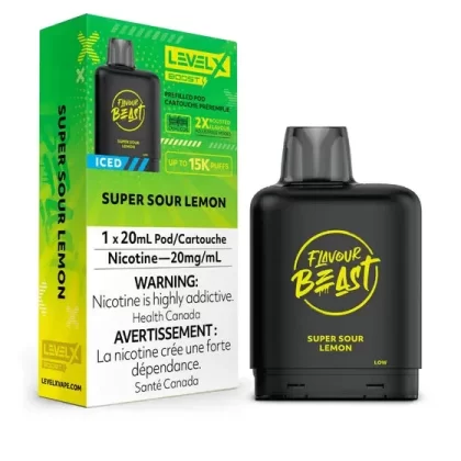 Level X Flavour Beast BOOST Pod 20mL – Super Sour Lemon Iced – 15K Puffs