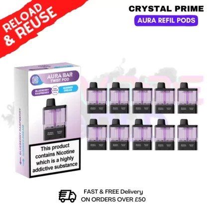 Blue Raspberry Crystal Aura 40K Replacement Pods Box Of 10