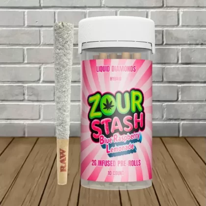 Zour Stash Liquid Diamonds THCa 2g Prerolls | 10ct - strains#Blue Raspberry Lemonade -- Hybrid>Strawberry Lemonade -- Indica>Juicy Peach -- Hybrid>Watermelon -- Indica>Tropical -- Sativa (3E8382)