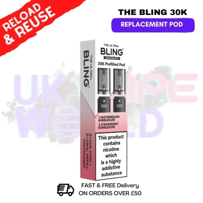 Watermelon Bubblegum Bling 30k REFIL PACK Ultra Plus Pods – £6.99