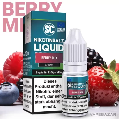 SC Salt Liquid – Berry Mix - Propylenglycol, Pflanzliches Glycerin, Nikotinbenzoat, Aroma, Nikotinmalat; 10mg/ml, 20mg/ml; Himbeere, Erdbeere