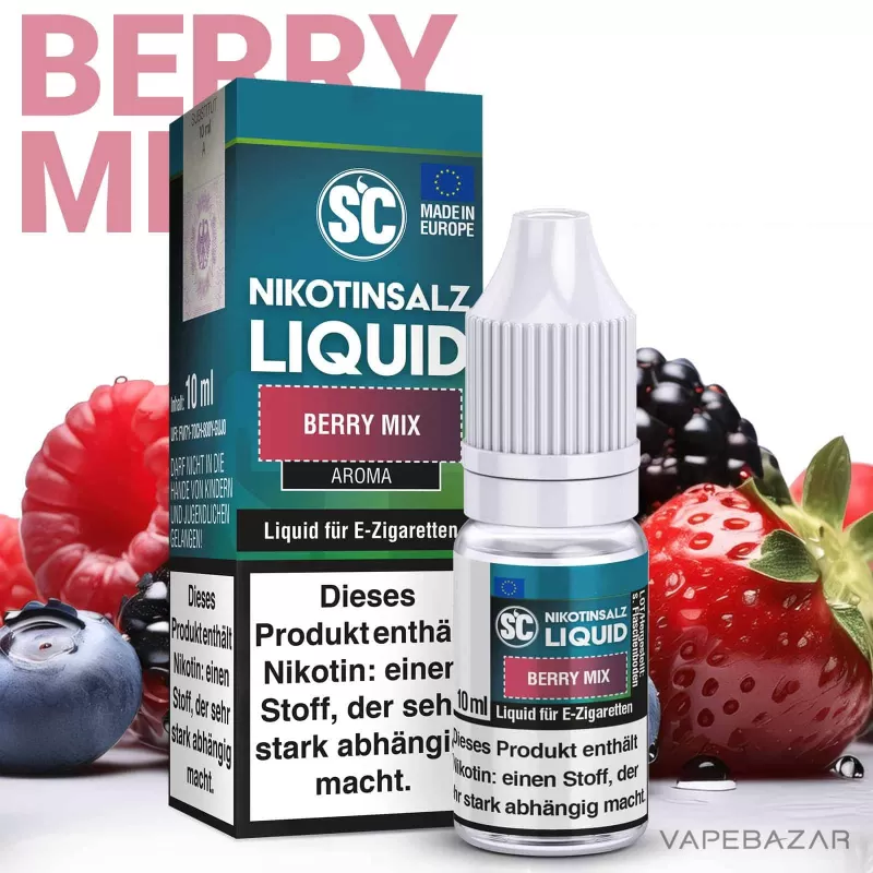 SC Salt Liquid – Berry Mix - Propylenglycol, Pflanzliches Glycerin, Nikotinbenzoat, Aroma, Nikotinmalat; 10mg/ml, 20mg/ml; Himbeere, Erdbeere