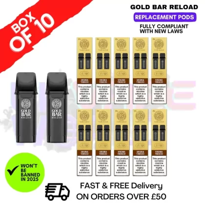 Virginia Tobacco Gold Bar Reload Prefilled Pods Box of 10