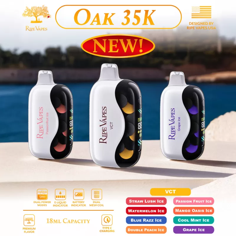 Assembled in USA | Ripe Vapes OAK 35K Disposable Device - 35,000 Puffs - Mango Oasis