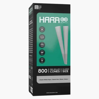 Hara Supply | Classic Size Bleached Pre-Rolled Cones w/ Filter Tip | 98mm – Bleached Paper – 800 Count