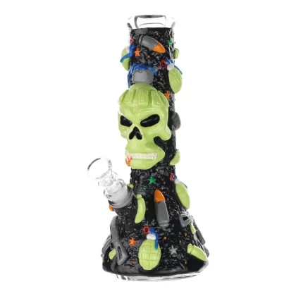 GITD Skull In Arms Beaker Bong – 10in - Vape Store