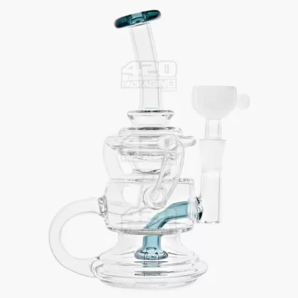 USA Glass | Bent Neck Dual Uptake Recycler Water Pipe w/ Showerhead Perc | 5.5in Tall – 10mm Bowl – Teal