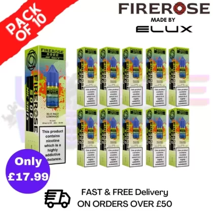 Blue Razz Lemonade Firerose 5000 Nic Salt Box Of 10