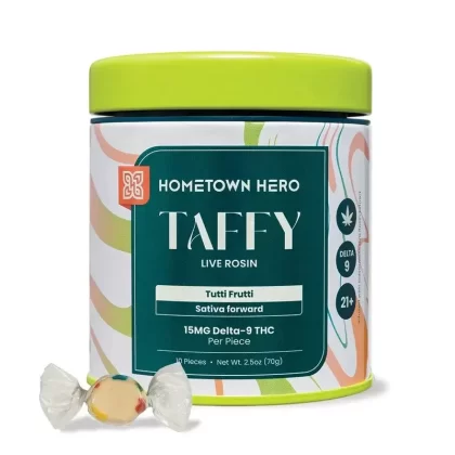 Hometown Hero Live Rosin Delta 9 THC Taffy 150mg – 450mg - Option#Birthday Cake - Indica>Cotton Candy - Hybrid>Tutti Frutti - Sativa>Red Cinnamon Swirl - Sativa>Mixed Dessert Pack>Mixed Frui (BFCCE5)