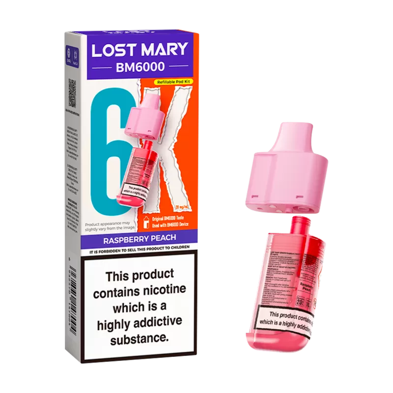 Raspberry Peach Lost Mary BM6000 Refill Pack - 20mg - Vape Product (47AD41)