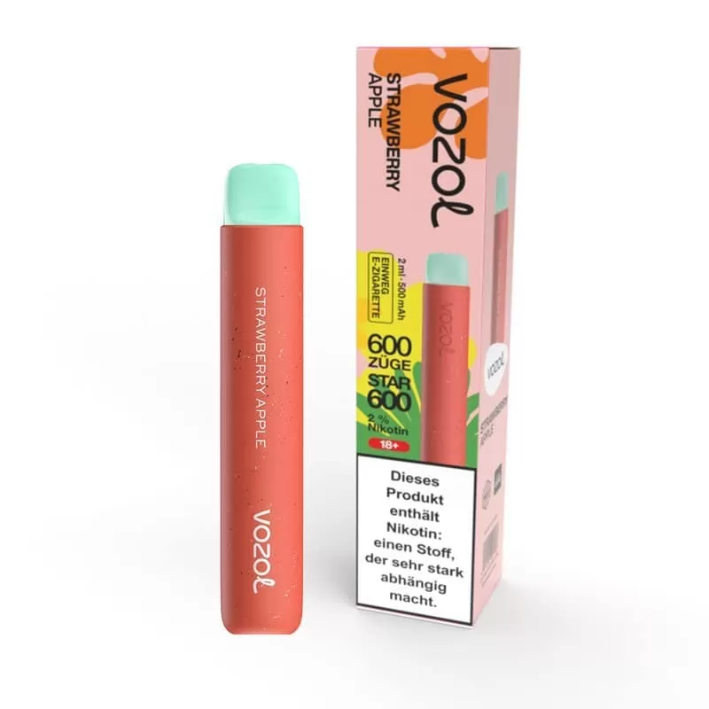 Vozol Star 600 – Strawberry Apple - Vozol / Apfel / Propylenglykol / pflanzliches Glycerin / Aromastoffe / Nikotinsalz / 500 mAh / 20mg/ml / ca. 600