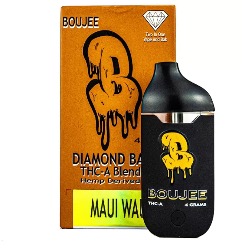 Boujee Diamond Bar THC-A 2 in 1 Vape n Dab – 4000mg - Strain#Maui Waui (S)>Berry Gelato (I)>Grape Zkittles (H)>Rainbow Sherbet (H) (0FBF03)