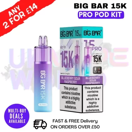 Blueberry Sour Raspberry Big Bar 15K Prefilled Pod Kit – £7.89