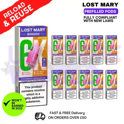 Strawberry Watermelon Lost Mary BM6000 Replacement Pods BOX OF 10