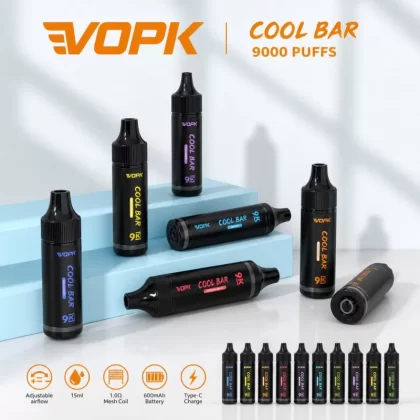 VOPK Cool Bar 9000 Puffs | 3% strength, 15mL, airflow control, bulk disposable vape - Aiviouvapes