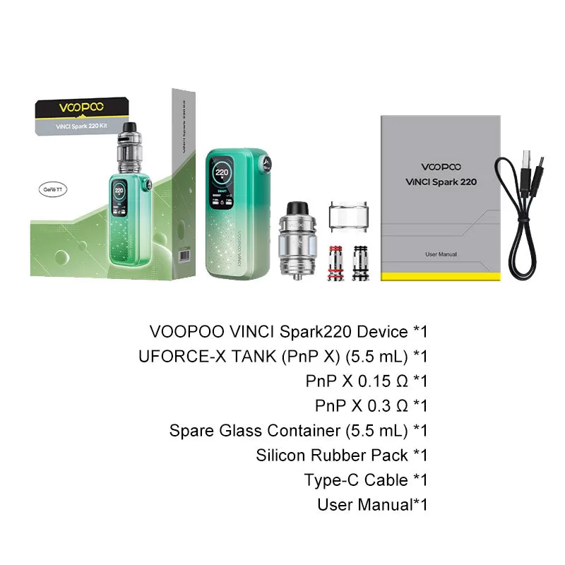 VOOPOO VINCI Spark 220 Box Kit - Spring Green - Image 3