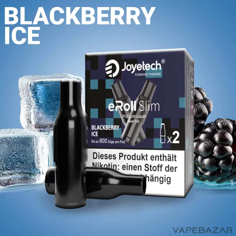 Joyetech eRoll Slim Prefilled Pod – Blackberry Ice (2er Pack) - Joyetech / 20mg/ml / 2ml / ca. 600 / Glycerin / Aromen / Propylenglykol / Nikotin / Nein / Brombeere / Ice