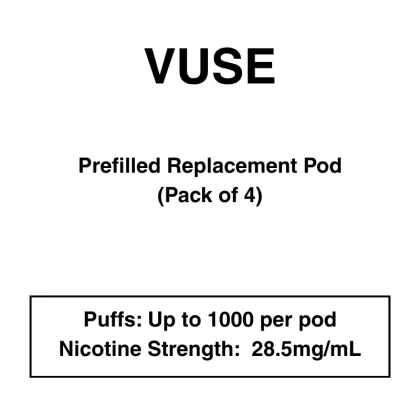 Vuse eLiquids – Prefilled Replacement Pods – 28.5mg/mL Nicotine – Pack of 4