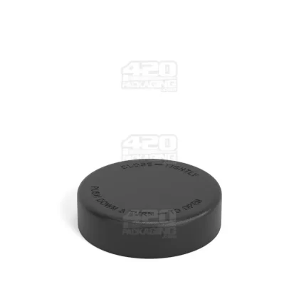 Child Resistant | Smooth Push Down & Turn Plastic PCR Caps w/ Pressure Sensitive Inliners | 50mm – Matte Black – 100 Count