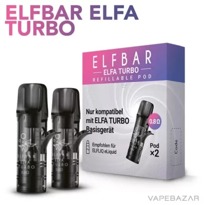 Elf Bar ELFA TURBO – Refillable Pod – 2er Pack – 0,8Ω - Elfa by ELFBAR; Vape Product, Vape Product