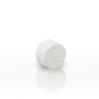 Child Resistant Plastic Caps | Embossed Text w/ Foil Liner | 20mm – White – 240 Count