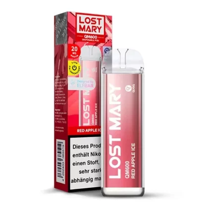 Elfbar Lost Mary QM600 – Red Apple Ice - Nikotin-Benzoat / Aromen / Propylenglykol / pflanzliches Glycerin / 20mg/ml / ca. 600 / 360 mAh