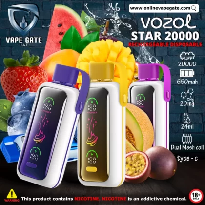 Vozol Star Rechargeable Disposable Vape (20,000 Puffs) - Strawberry Kiwi / 50 mg