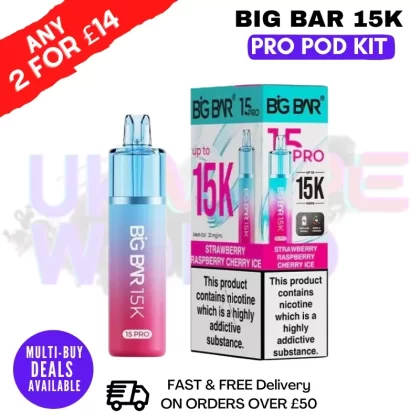 Strawberry Raspberry Cherry Ice Big Bar 15K Prefilled Pod Kit – £7.89
