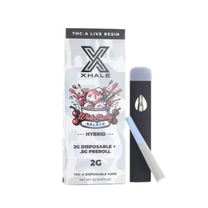 Xhale Live Resin THC-A Vaporizer – 2000mg + .5g Joint - Strain#Pineapple Express (S)>White Cherry Gelato (H)>Candy Gas (I)>Blue Dream (S)>True OG (I)>Super Silver Haze (S)