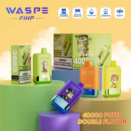 WASPE Double Flavor 40000 – 40K Puffs 0% 2% 5% Nicotine 36ml Disposable Vape - 40000 puffs; Vape Product, Vape Product; Banana Pineapple Ice & Red Bull Ice, blue Razz lemonade & watermelon b