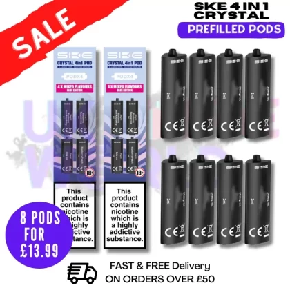 Blue Edition Crystal 2400 (2 x Pack Of 4) Prefilled Replacement Pod
