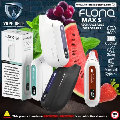 FLONQ MAX S RECHARGEABLE DISPOSABLE VAPES (8,000PUFFS) - Mixed Berries / 20 mg