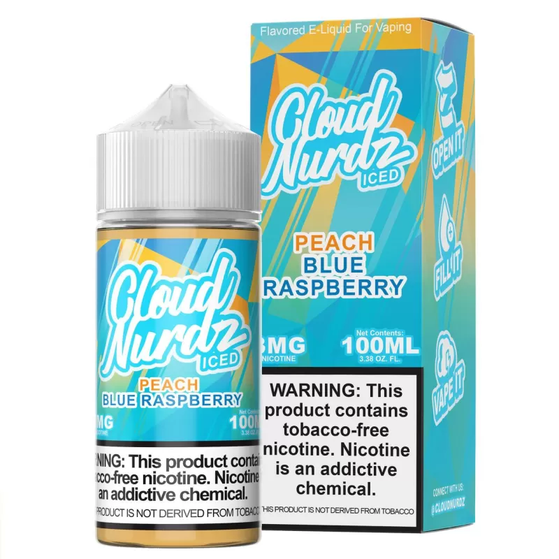 Cloud Nurdz TFN Premium E-Liquid 100ml - Peach Blue Razz / 0mg - Image 3