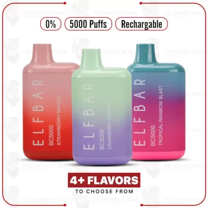 BC5000 0-Nic Disposable Vape By The Box - Tropical Rinbo, Peach Mango Watermelon (03FC57)