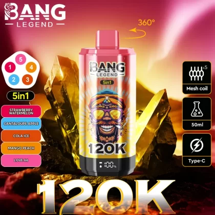 Bang Legend 120000 – 120K Puffs 5 in 1 Flavors 680 mAh Disposable Vape - 120000 puffs; Vape Product, Vape Product; Energy Drink / Blueberry Cherry / Apple Grape / Watermelon Pitaya / Mamba,