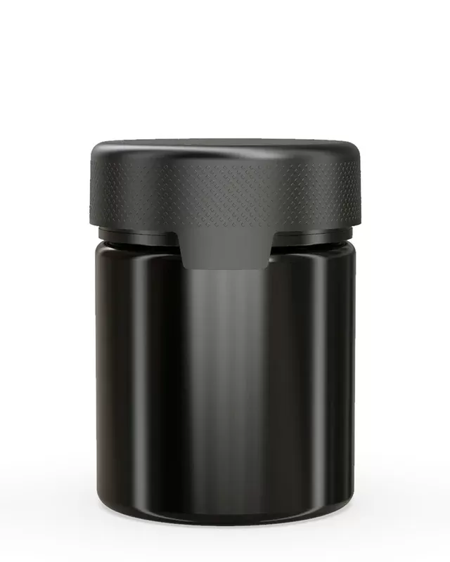 CHUBBY GORILLA | Child Resistant Black Plastic Aviator XL Container w/ Black Cap | 550mL – 18.5oz – 60 Count