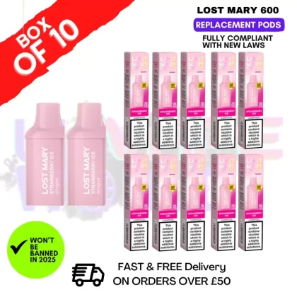 Strawberry ICE Lost Mary 600 Puff Replacement Pods Box Of 10