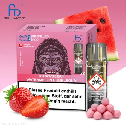 RandM Tornado Pods – Strawberry Watermelon Bubblegum (2er Pack) - RandM / Erdbeere / Wassermelone / Kaugummi / ca. 1200 insgesamt / 20mg/ml