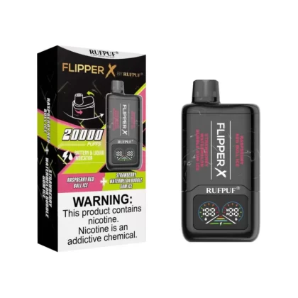 Flipper X – Strawberry Watermelon Bubble Gum Ice + Raspberry Red Bull Ice – 20000 Puffs 5%