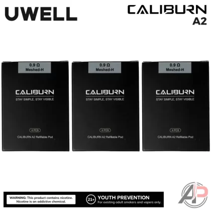 Uwell Caliburn A2 Replacement Pods 4 Pack - 0.9ohm Meshed-H, 1.2ohm UN2 Meshed-H