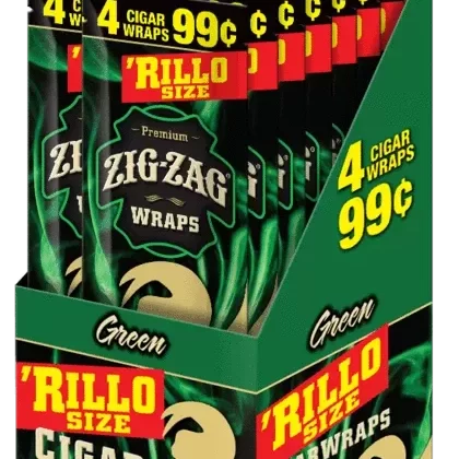 Zig Zag Green Rillo Size Blunt Wraps - Product#Green~Packaging#15 Packs of 4