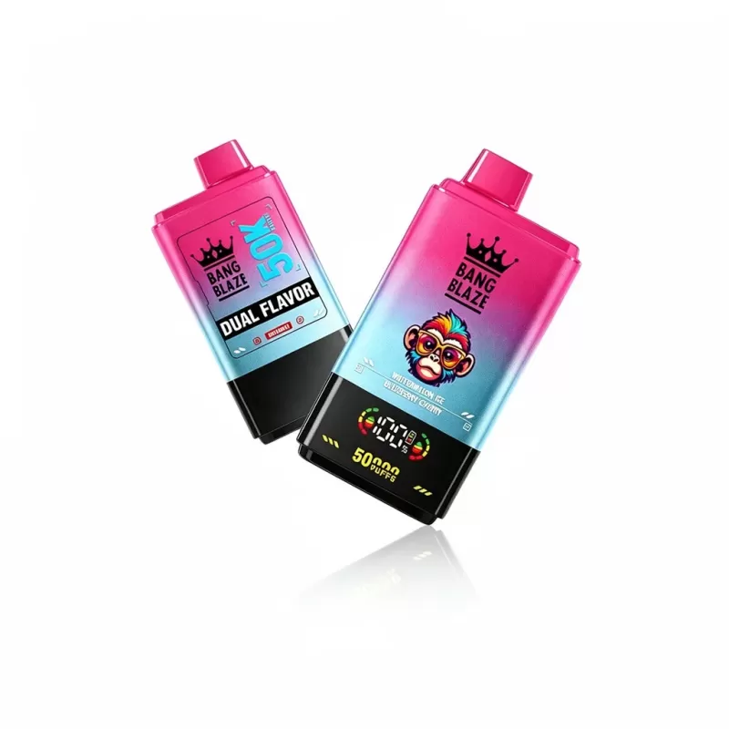 Bang Blaze 50000 Puffs 2 in 1 Flavors 50K Disposable Vape - Random Flavors(Minimum 2 Pieces), Watermelon Ice & Blueberry Mint; 5-nicotine, 2-nicotine (2226BE)